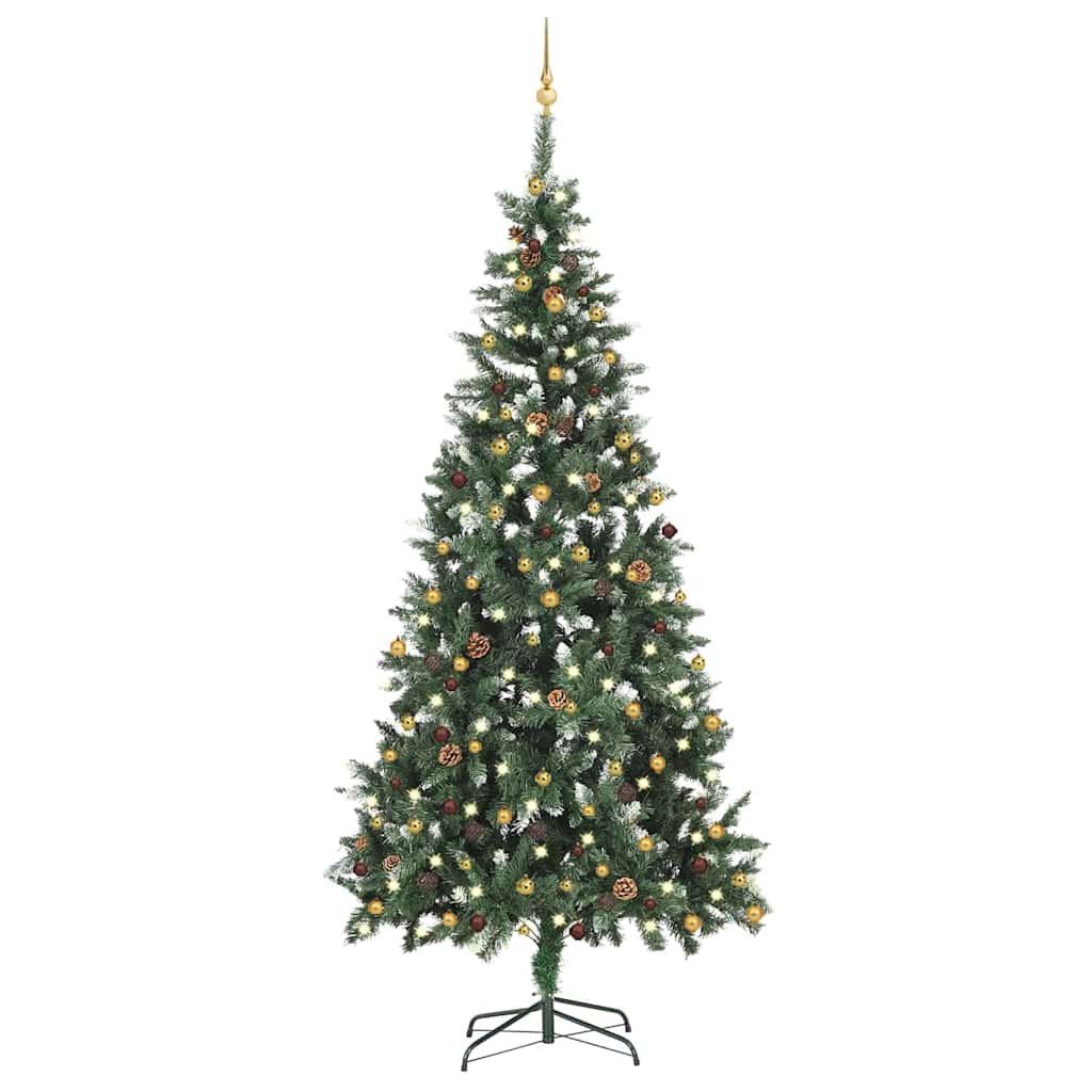 vidaXL Artificial Pre-lit Christmas Tree with Ball Set 210 cm - Green - 210 x 119 cm