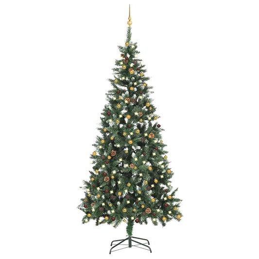 vidaXL Artificial Pre-lit Christmas Tree with Ball Set 210 cm - Green - 210 x 119 cm