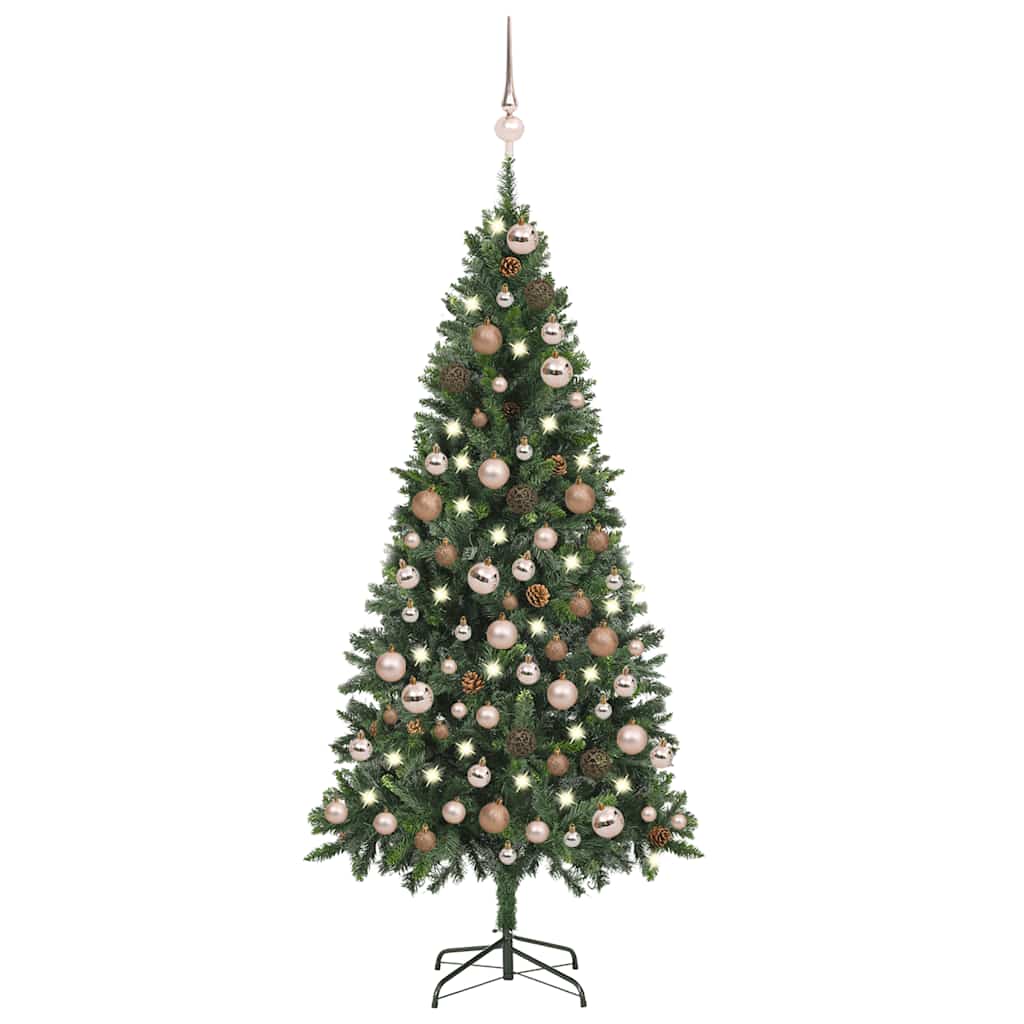 vidaXL Artificial Pre-lit Christmas Tree with Ball Set&Pine Cones 180 cm - Green - 180 x 104 cm