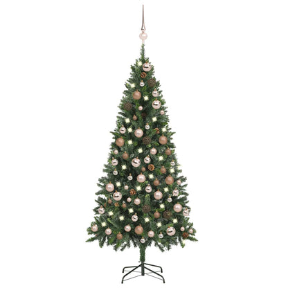 vidaXL Artificial Pre-lit Christmas Tree with Ball Set&Pine Cones 180 cm - Green - 180 x 104 cm