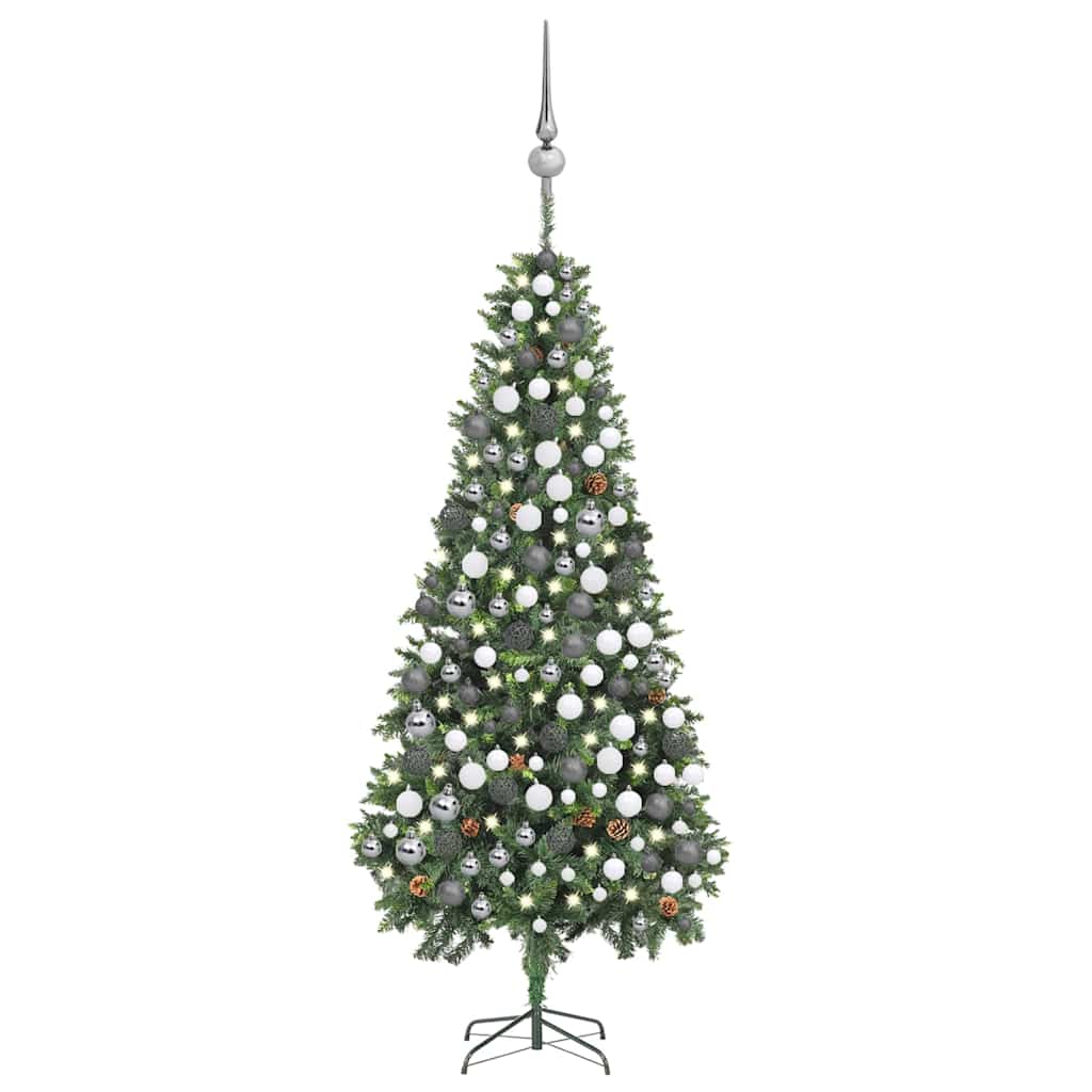 vidaXL Artificial Pre-lit Christmas Tree with Ball Set Pine Cones 210 cm - Green - 210 x 119 cm