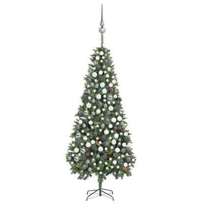 vidaXL Artificial Pre-lit Christmas Tree with Ball Set Pine Cones 210 cm - Green - 210 x 119 cm
