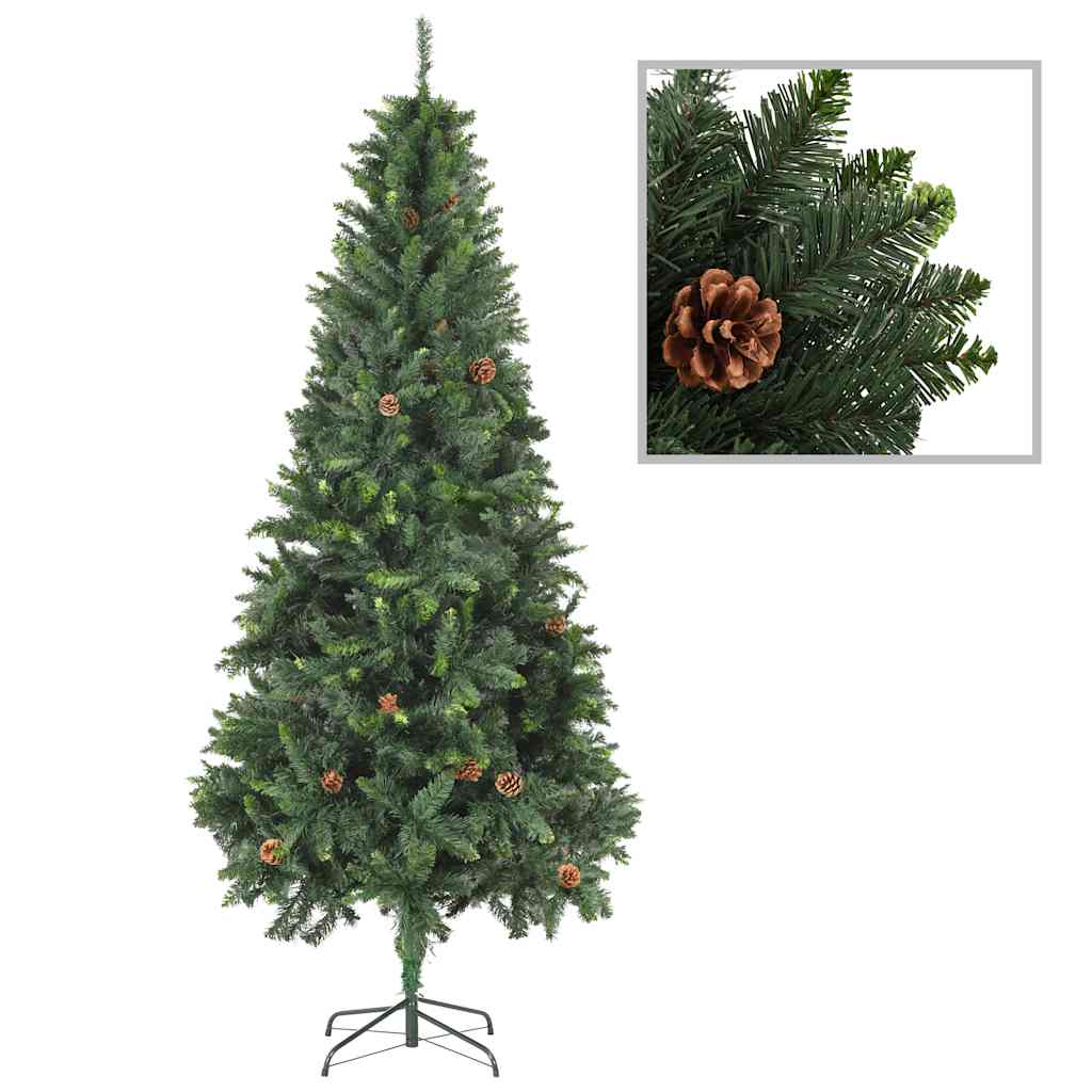 vidaXL Artificial Pre-lit Christmas Tree with Ball Set Pine Cones 210 cm - Green - 210 x 119 cm