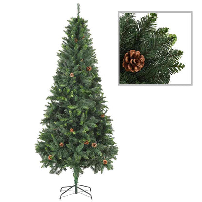 vidaXL Artificial Pre-lit Christmas Tree with Ball Set Pine Cones 210 cm - Green - 210 x 119 cm