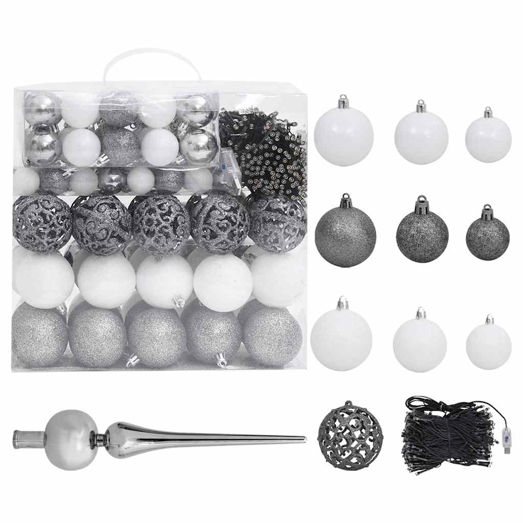 vidaXL Artificial Pre-lit Christmas Tree with Ball Set Pine Cones 210 cm - Green - 210 x 119 cm