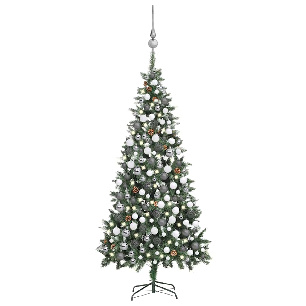 vidaXL Artificial Pre-lit Christmas Tree with Ball Set Pine Cones 210 cm - Green - 210 x 119 cm - 35270