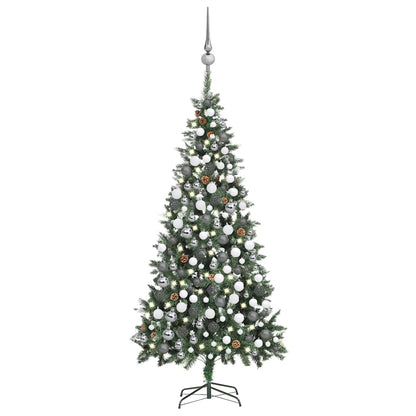 vidaXL Artificial Pre-lit Christmas Tree with Ball Set Pine Cones 210 cm - Green - 210 x 119 cm - 35270