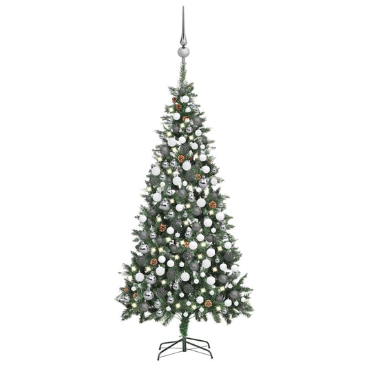 vidaXL Artificial Pre-lit Christmas Tree with Ball Set Pine Cones 210 cm - Green - 210 x 119 cm - 35270