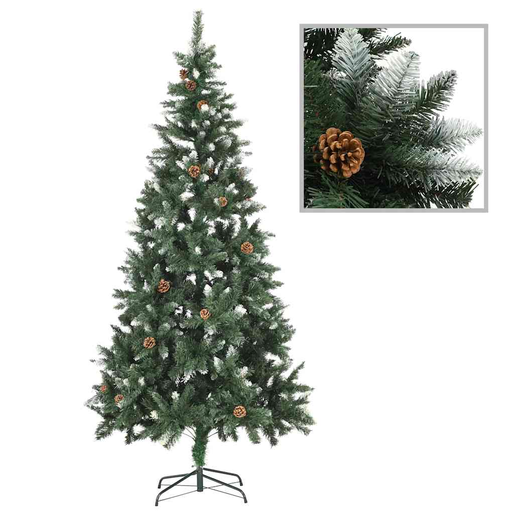 vidaXL Artificial Pre-lit Christmas Tree with Ball Set Pine Cones 210 cm - Green - 210 x 119 cm - 35270