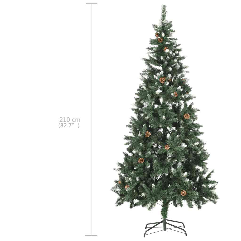 vidaXL Artificial Pre-lit Christmas Tree with Ball Set Pine Cones 210 cm - Green - 210 x 119 cm - 35270