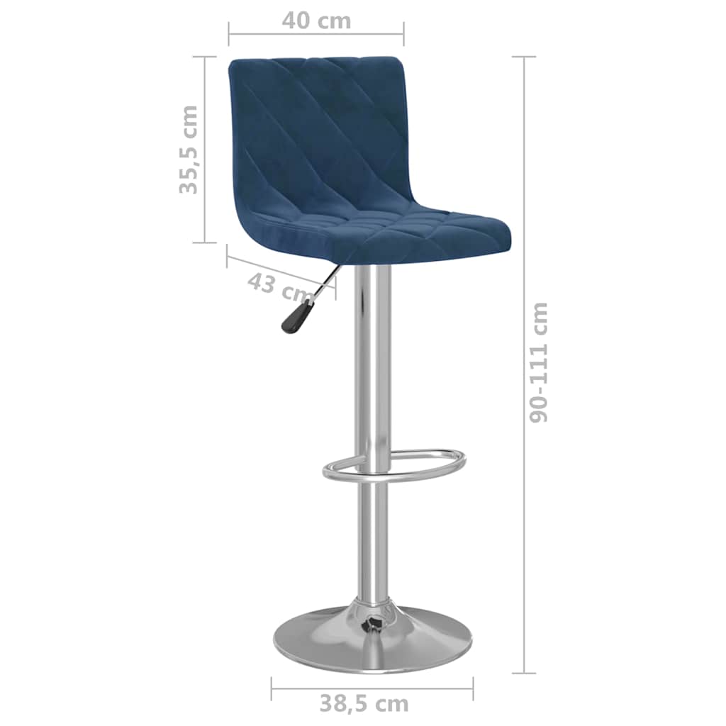 vidaXL Bar Stools 2 pcs Blue Velvet - 40 x 43 x 111 cm