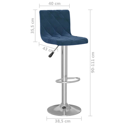 vidaXL Bar Stools 2 pcs Blue Velvet - 40 x 43 x 111 cm