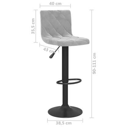 vidaXL Bar Stools 2 pcs Light Grey Velvet - 40 x 43 x 111 cm
