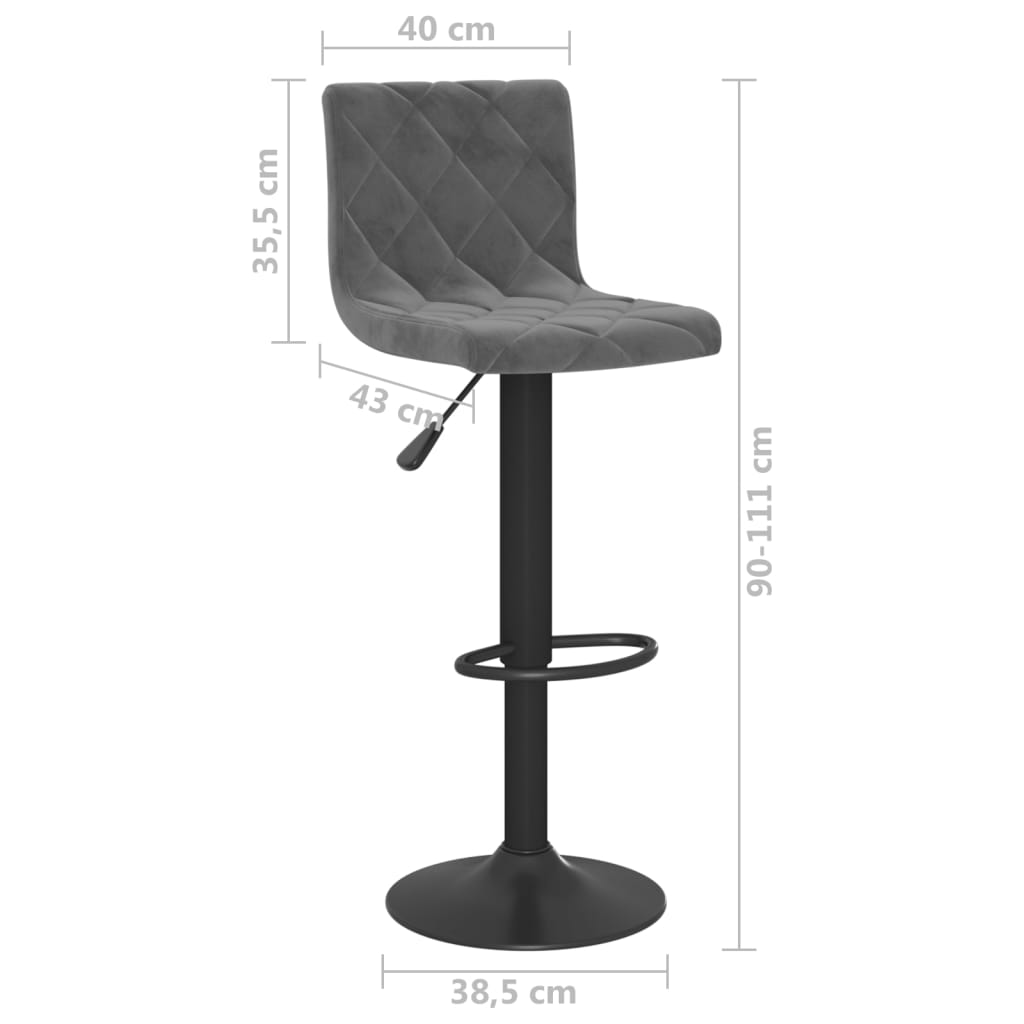 vidaXL Bar Stools 2 pcs Dark Grey Velvet - 40 x 43 x 111 cm