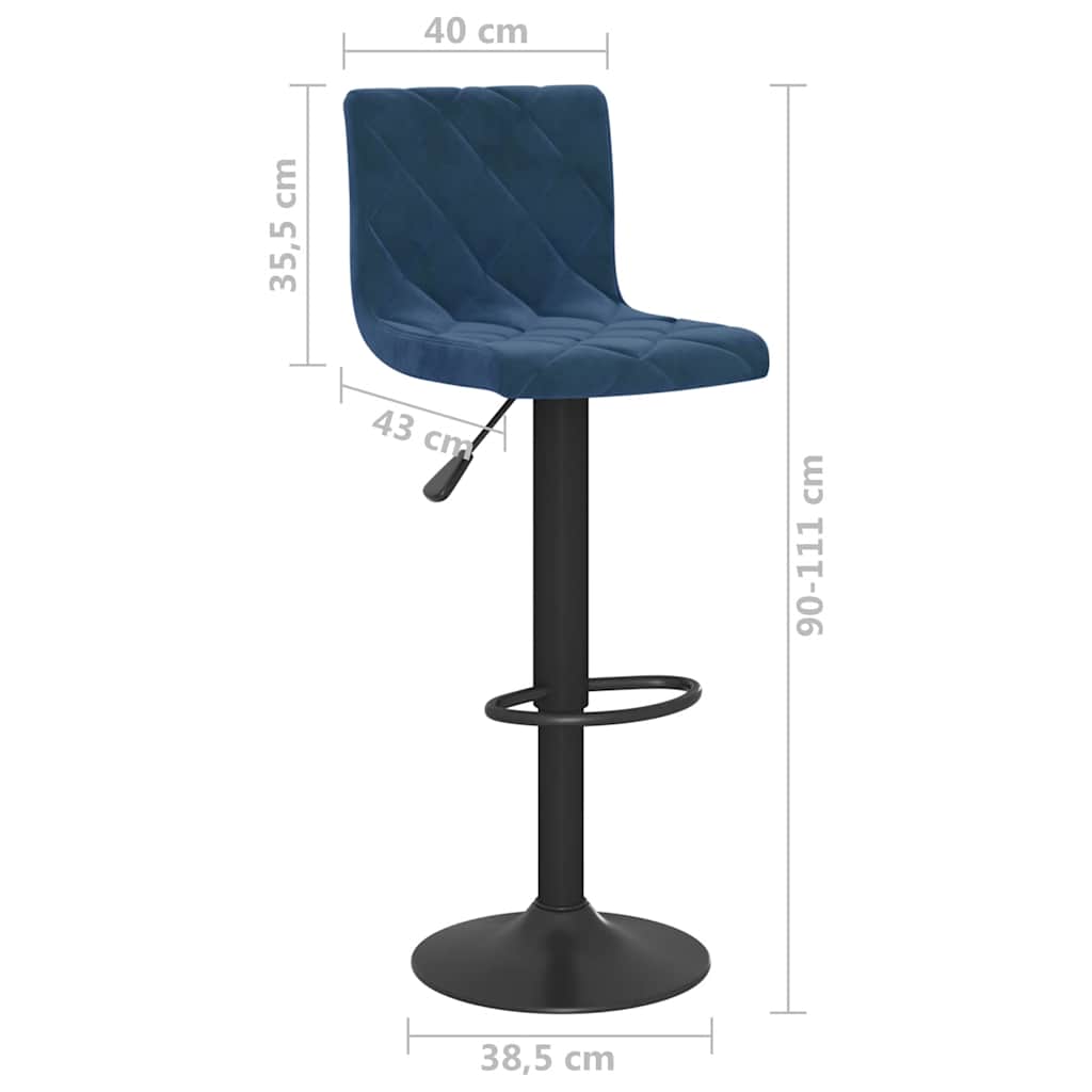 vidaXL Bar Stools 2 pcs Blue Velvet - 40 x 43 x 111 cm - 68458
