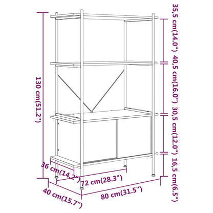 vidaXL 4-Tier Shelving Unit with Cabinet 80x40x130 cm Steel and Engineered Wood - Brown
