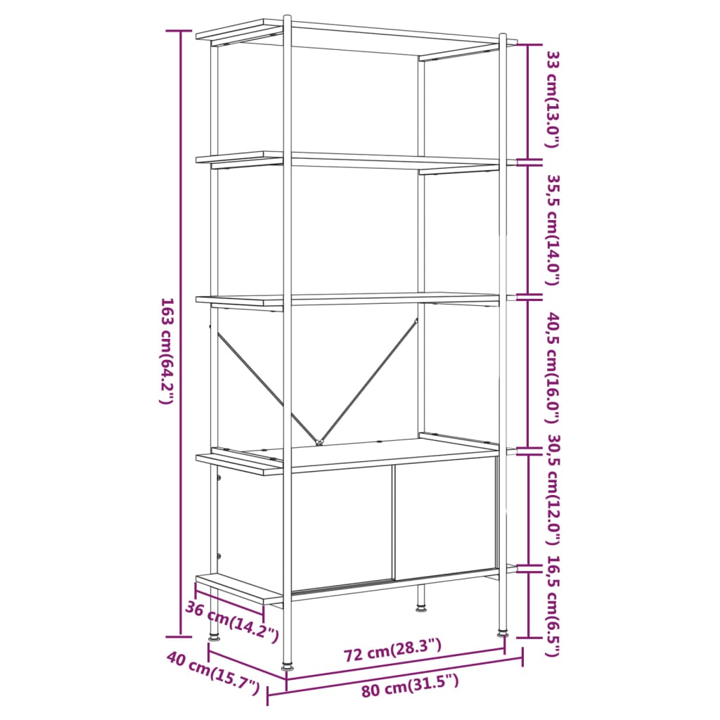 vidaXL 5-Tier Shelving Unit with Cabinet 80x40x163 cm Steel and Engineered Wood - Brown - 30223
