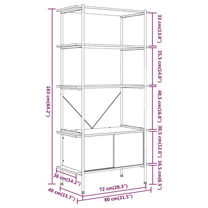vidaXL 5-Tier Shelving Unit with Cabinet 80x40x163 cm Steel and Engineered Wood - Brown - 30223