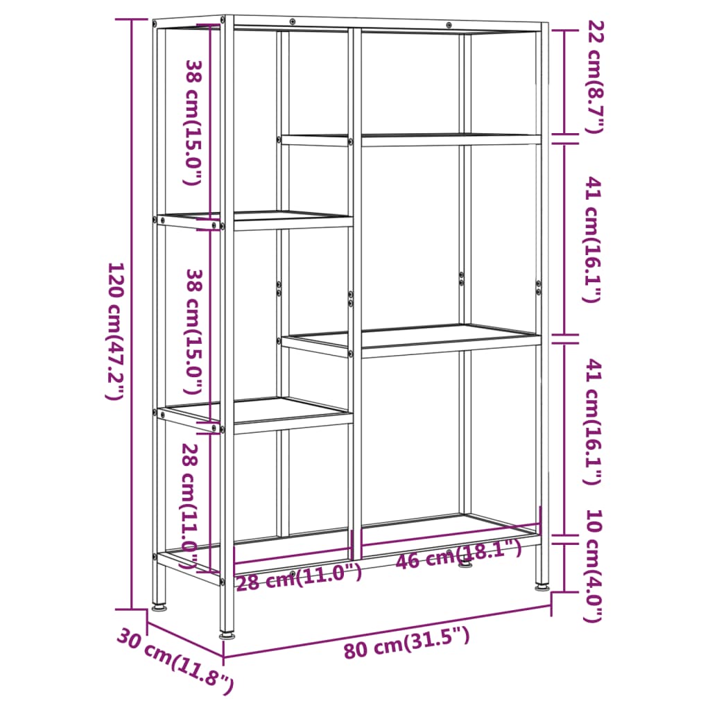 vidaXL Book Shelf 80x30x120 cm Steel and Engineered Wood - Brown
