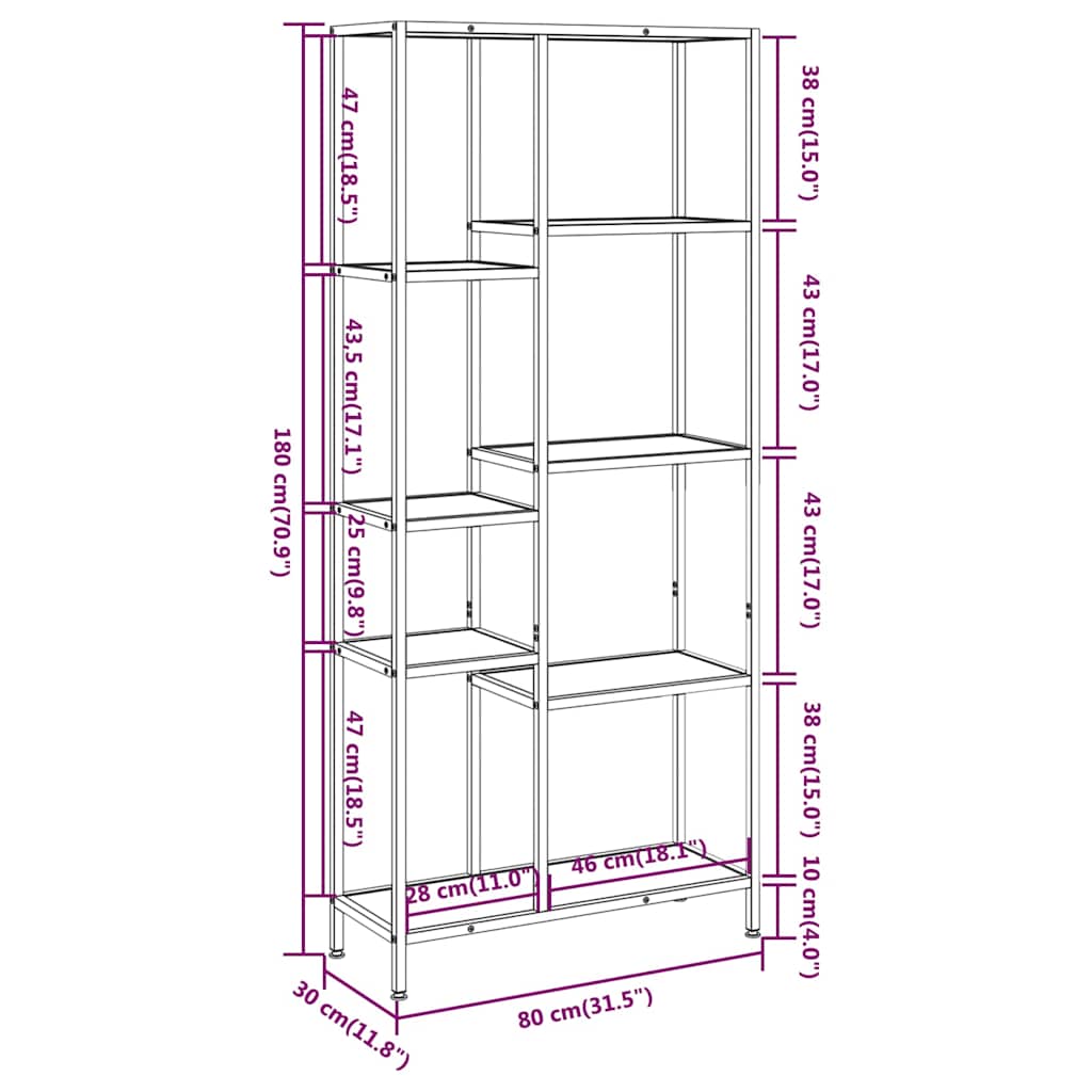 vidaXL Book Shelf 80x30x180 cm Steel and Engineered Wood - Brown