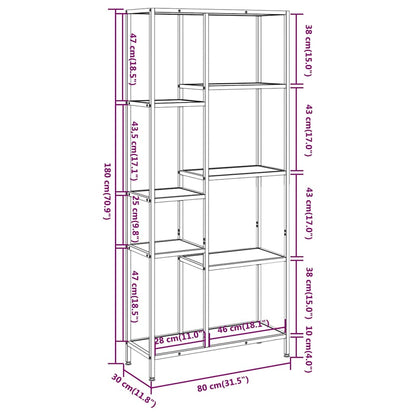 vidaXL Book Shelf 80x30x180 cm Steel and Engineered Wood - Brown