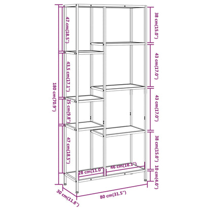 vidaXL Book Shelf 80x30x180 cm Steel and Engineered Wood - Brown - 30234