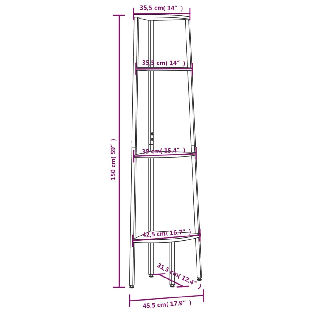 vidaXL 4-Tier Corner Shelf Light Brown and Black 45.5x31.5x150 cm