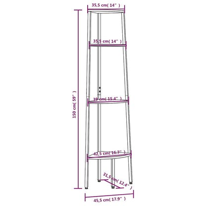 vidaXL 4-Tier Corner Shelf Dark Brown and Black 45.5x31.5x150 cm