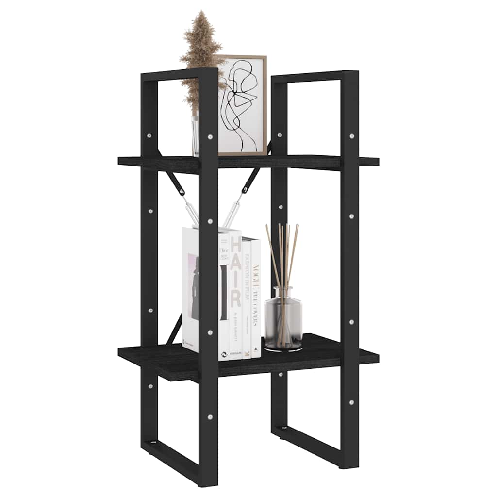 vidaXL 2-Tier Book Cabinet Black 40x30x70 cm Solid Pine Wood