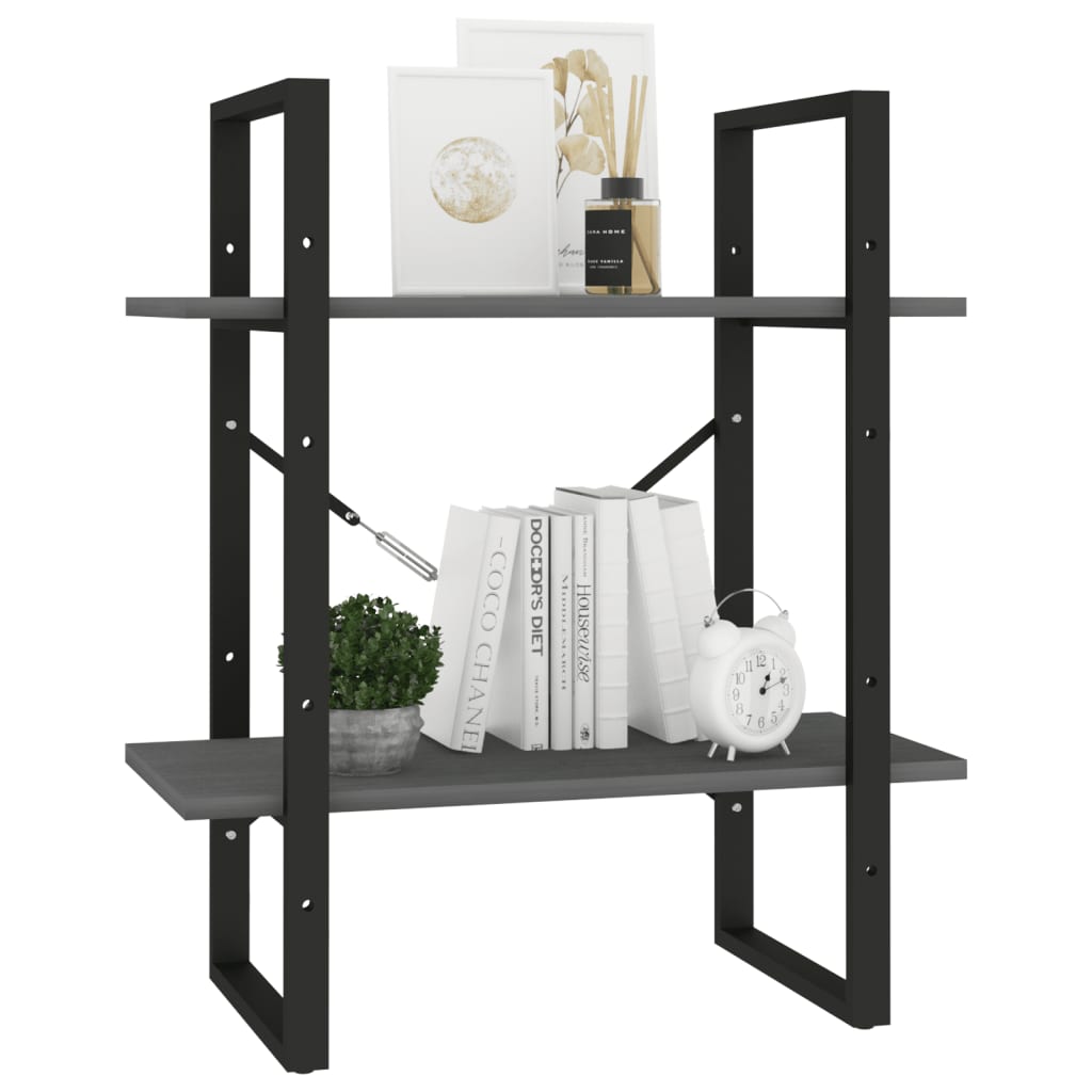 vidaXL 2-Tier Book Cabinet Grey 60x30x70 cm Solid Pine Wood