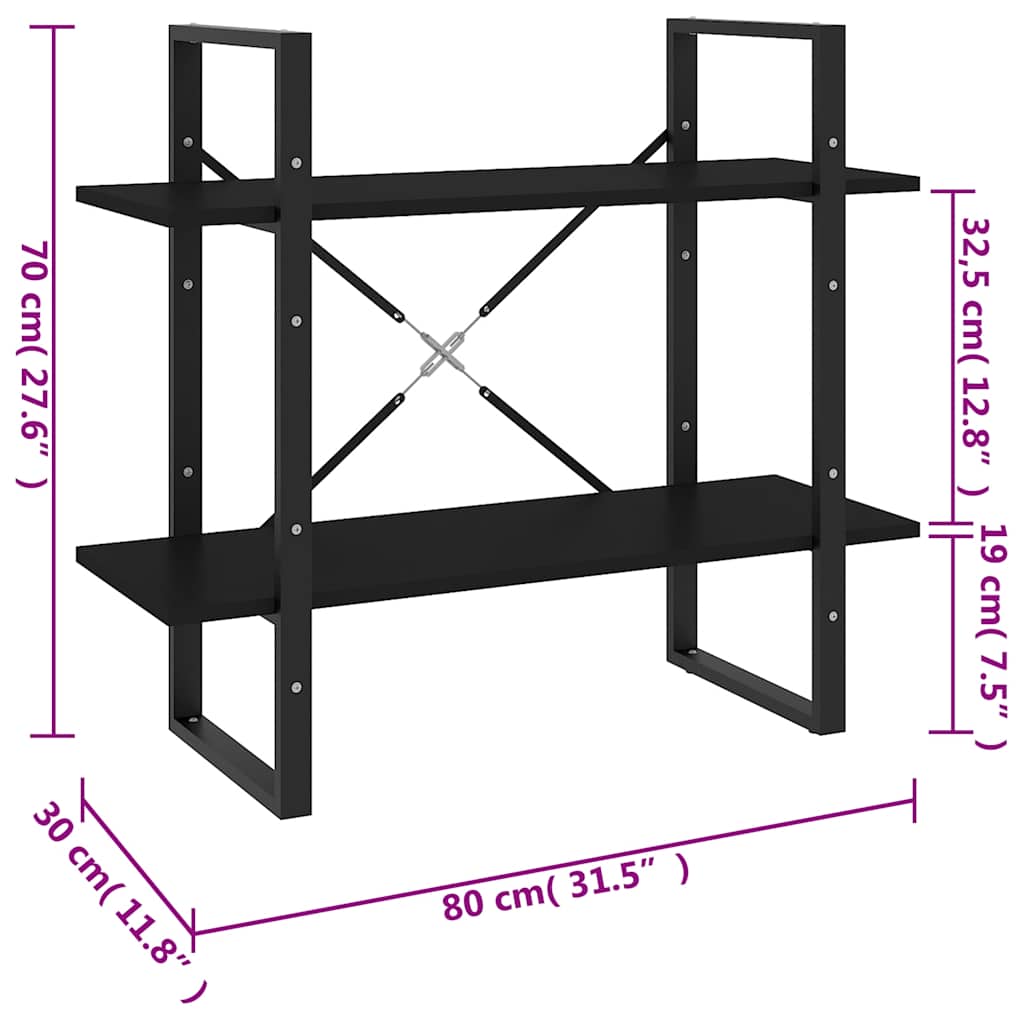 vidaXL 2-Tier Book Cabinet Black 80x30x70 cm Engineered Wood