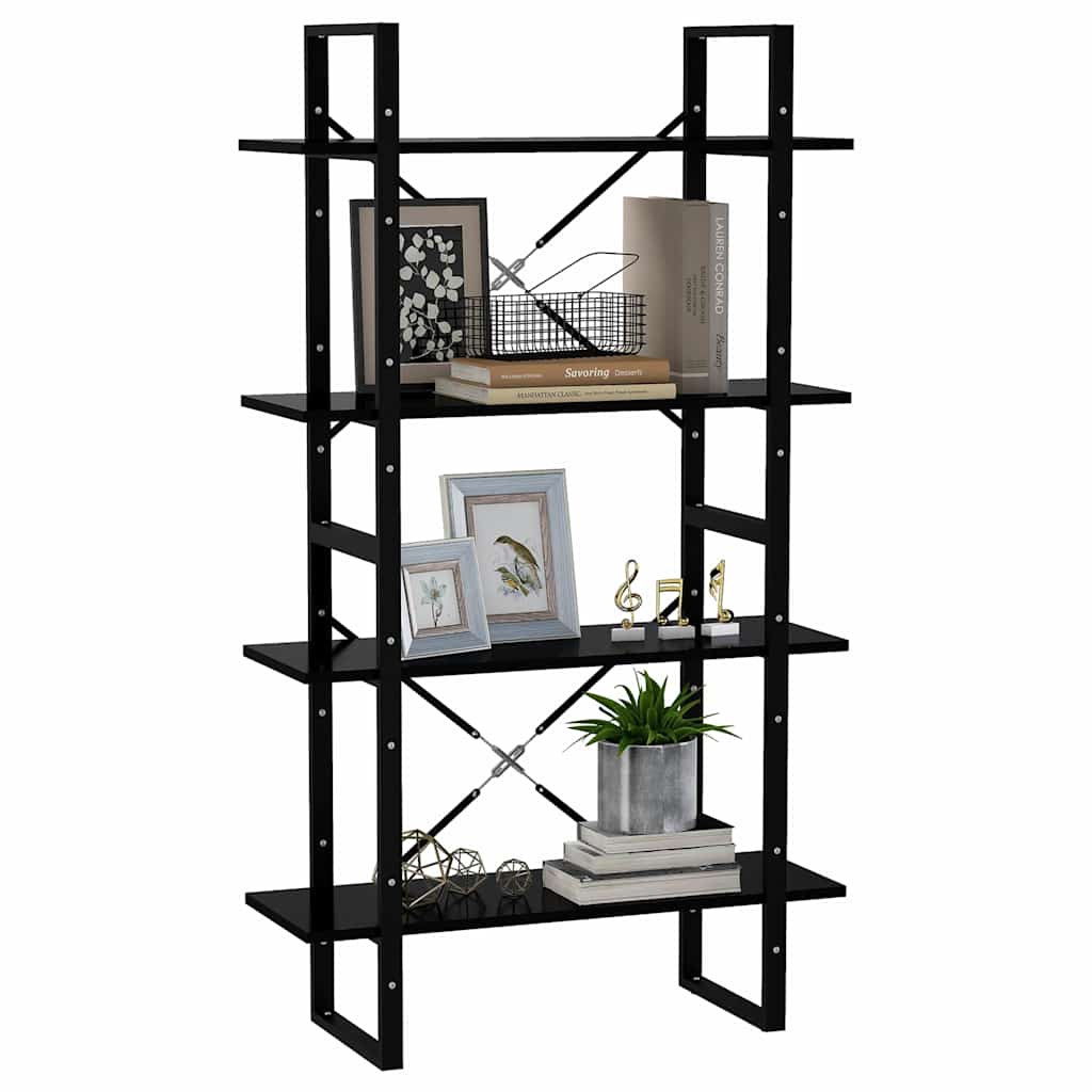 vidaXL 4-Tier Book Cabinet Black 80x30x140 cm Engineered Wood