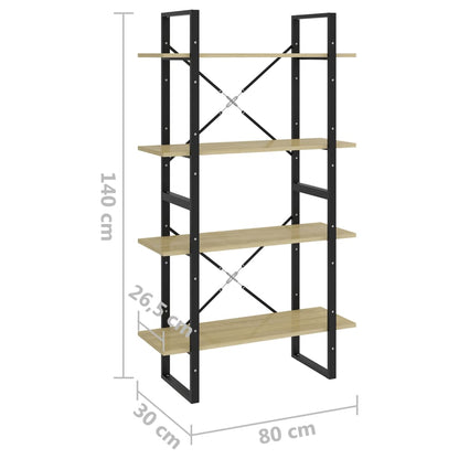vidaXL 4-Tier Book Cabinet Sonoma Oak 80x30x140 cm Engineered Wood - Brown