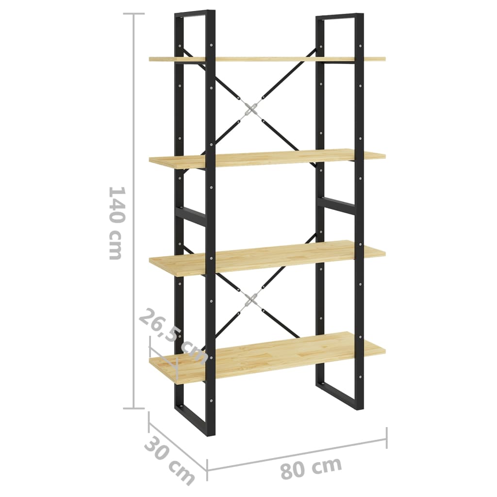 vidaXL 4-Tier Book Cabinet 80x30x140 cm Solid Pine Wood - Brown