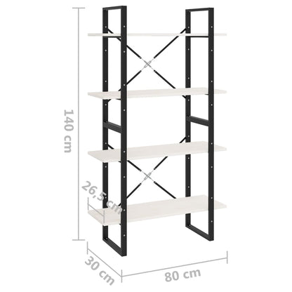vidaXL 4-Tier Book Cabinet White 80x30x140 cm Solid Pine Wood