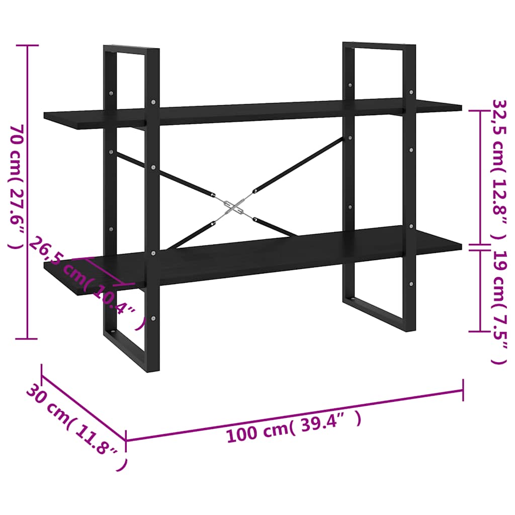 vidaXL 2-Tier Book Cabinet Black 100x30x70 cm Solid Pine Wood