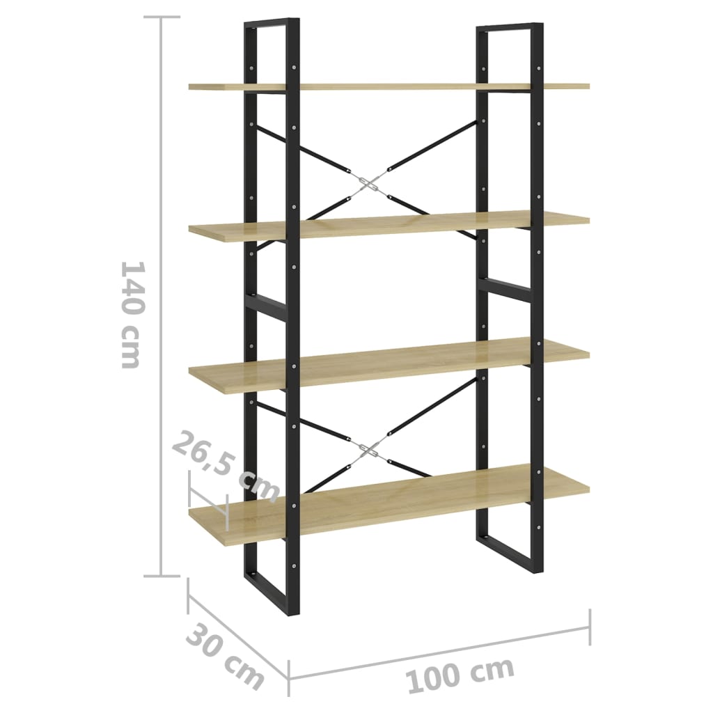 vidaXL 4-Tier Book Cabinet Sonoma Oak 100x30x140 cm Engineered Wood - Brown