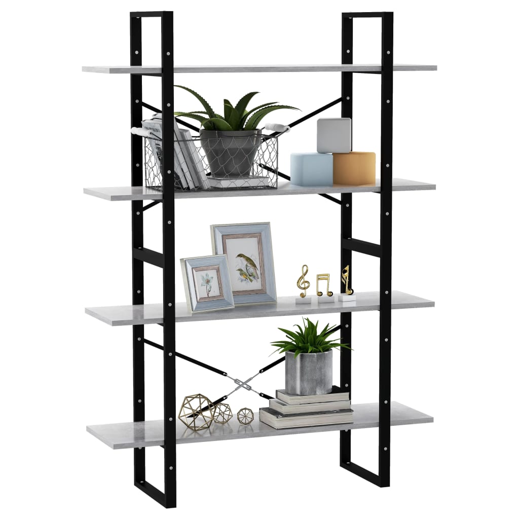 vidaXL 4-Tier Book Cabinet Concrete Grey 100x30x140 cm Engineered Wood