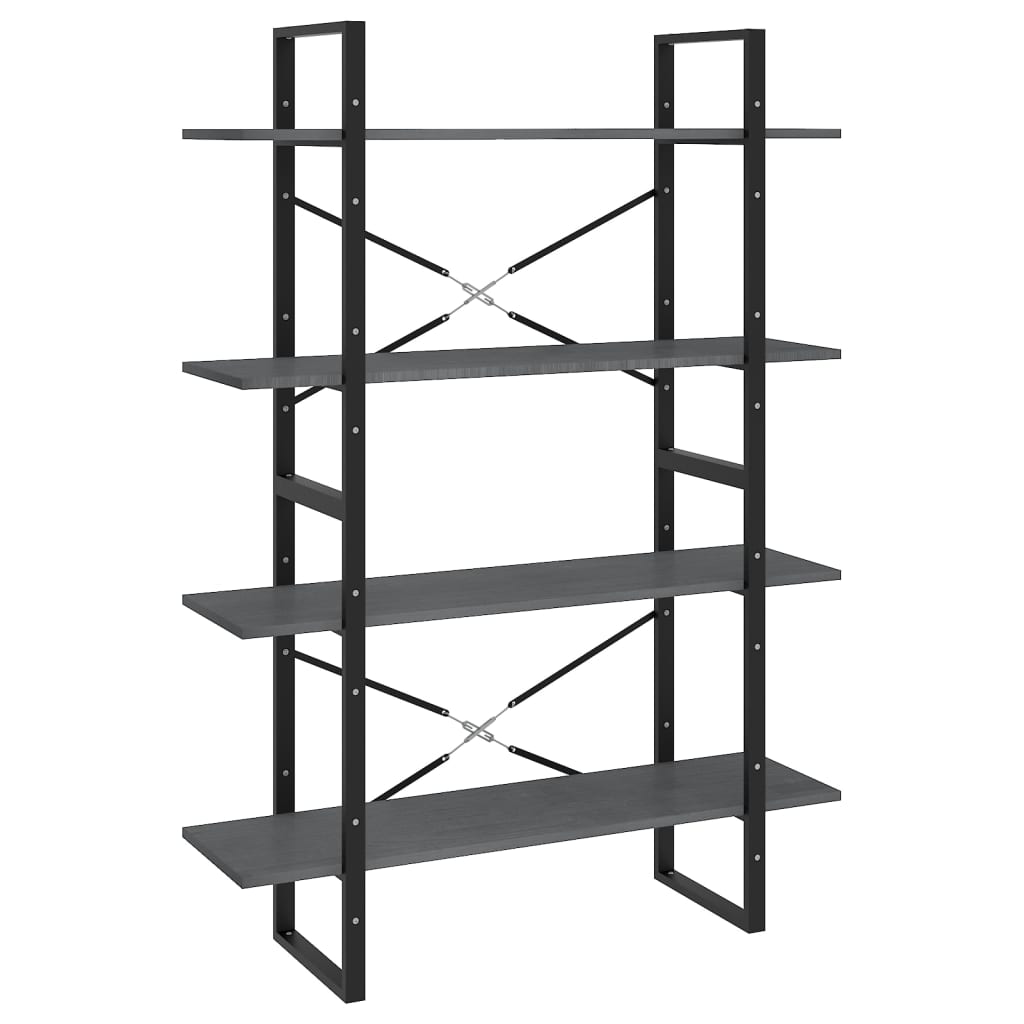 vidaXL 4-Tier Book Cabinet Grey 100x30x140 cm Solid Pine Wood