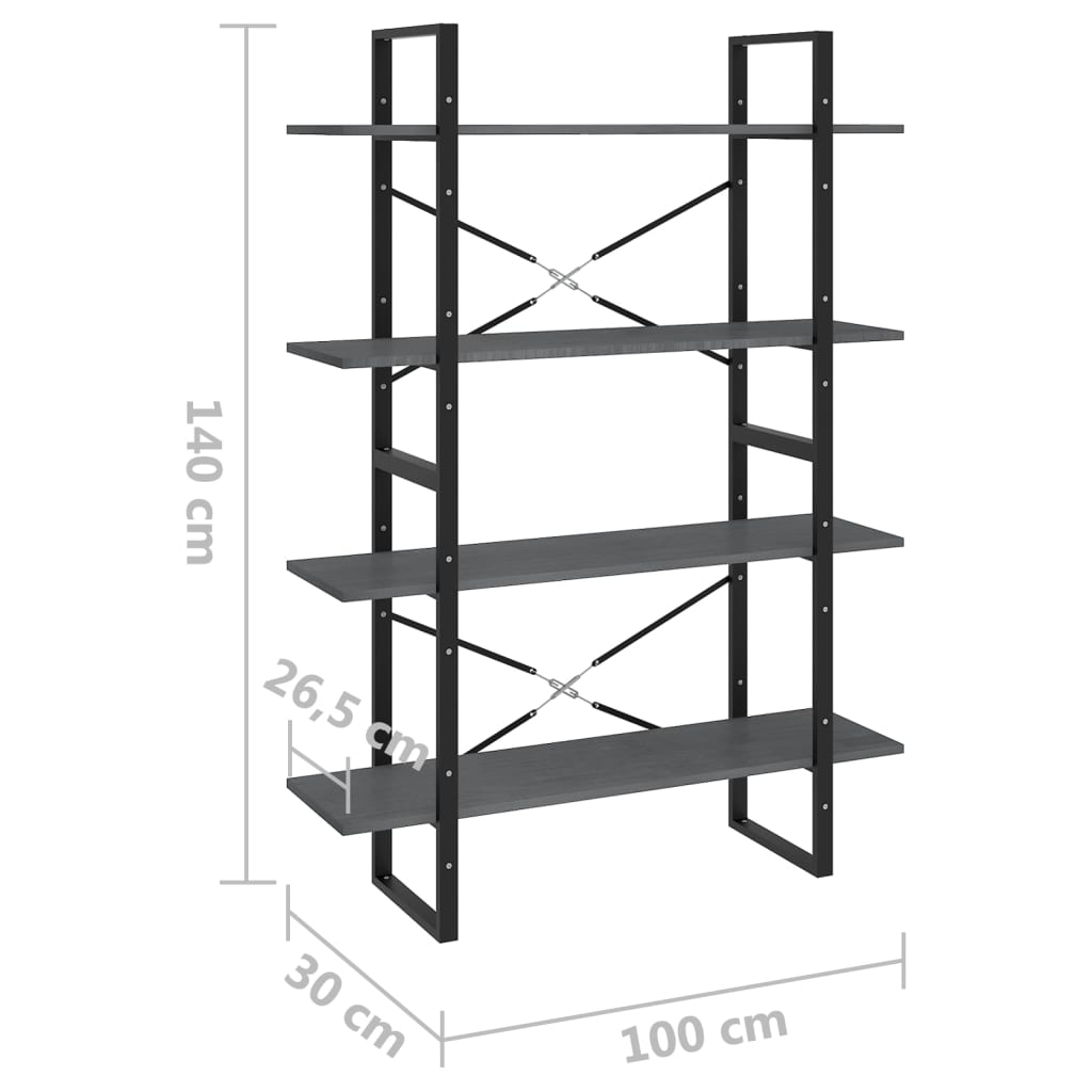 vidaXL 4-Tier Book Cabinet Grey 100x30x140 cm Solid Pine Wood