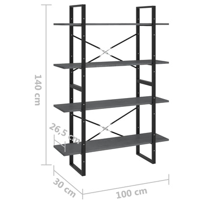 vidaXL 4-Tier Book Cabinet Grey 100x30x140 cm Solid Pine Wood