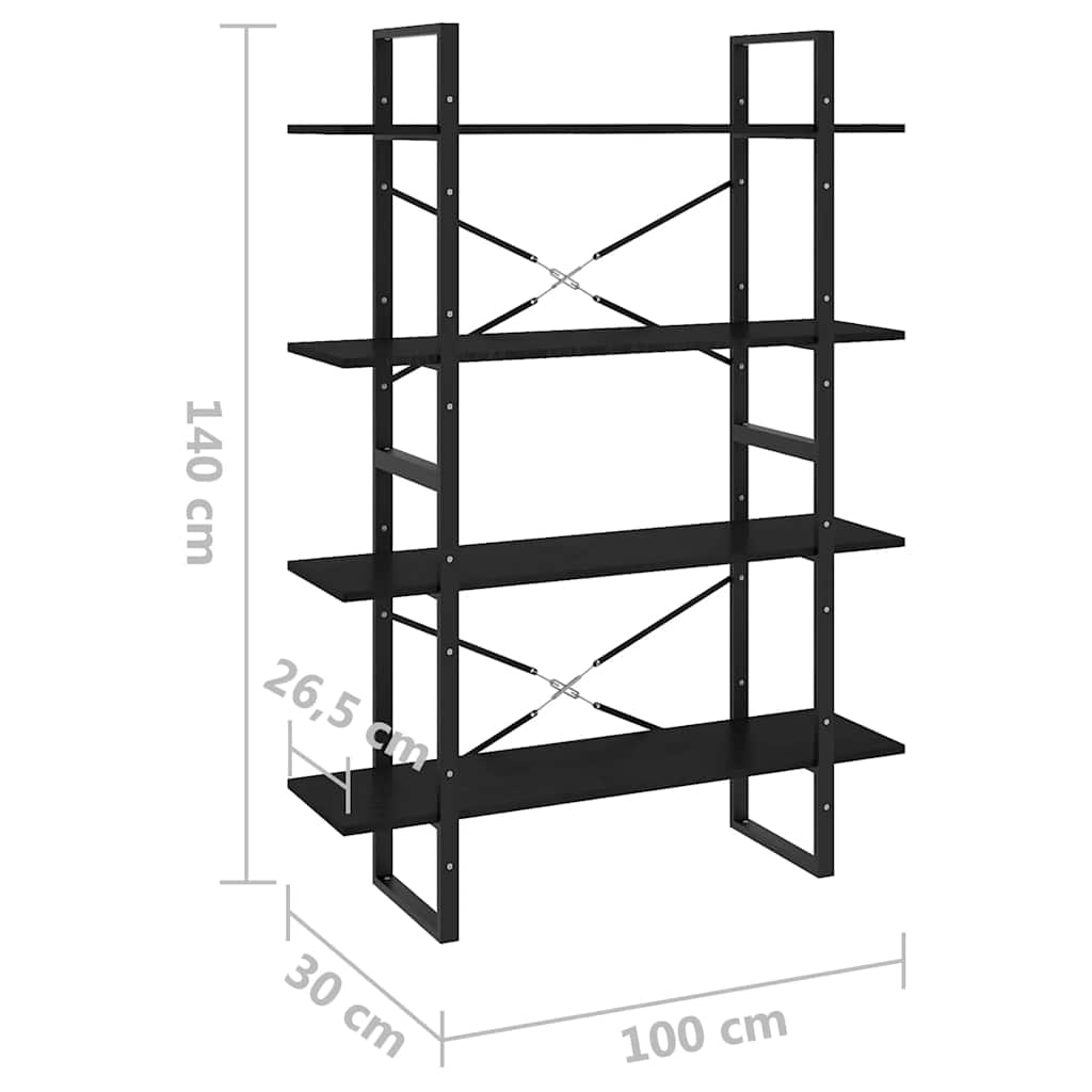 vidaXL 4-Tier Book Cabinet Black 100x30x140 cm Solid Pine Wood