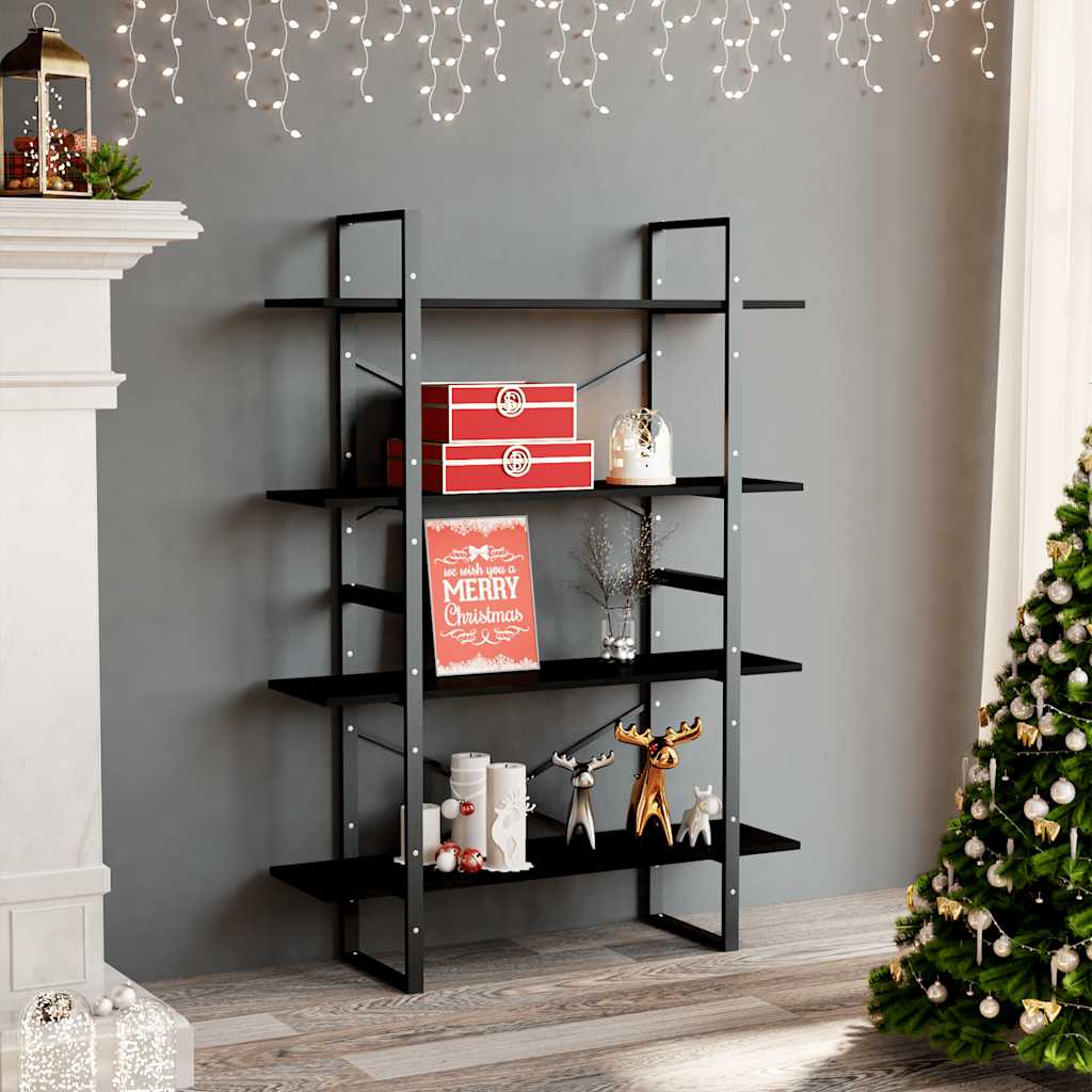 vidaXL 4-Tier Book Cabinet Black 100x30x140 cm Solid Pine Wood