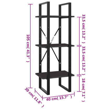 vidaXL 3-Tier Book Cabinet Grey 40x30x105 cm Engineered Wood