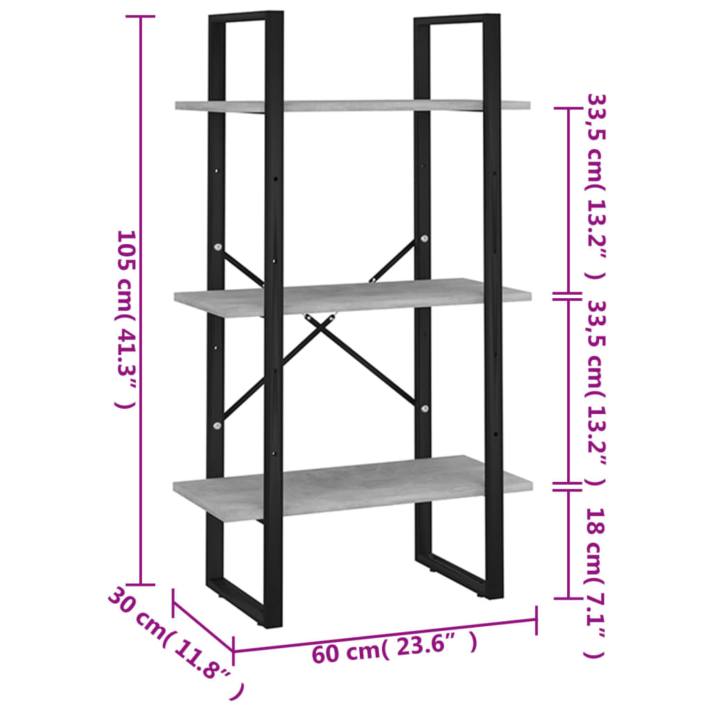 vidaXL Storage Shelf Concrete Grey 60x30x105 cm Engineered Wood
