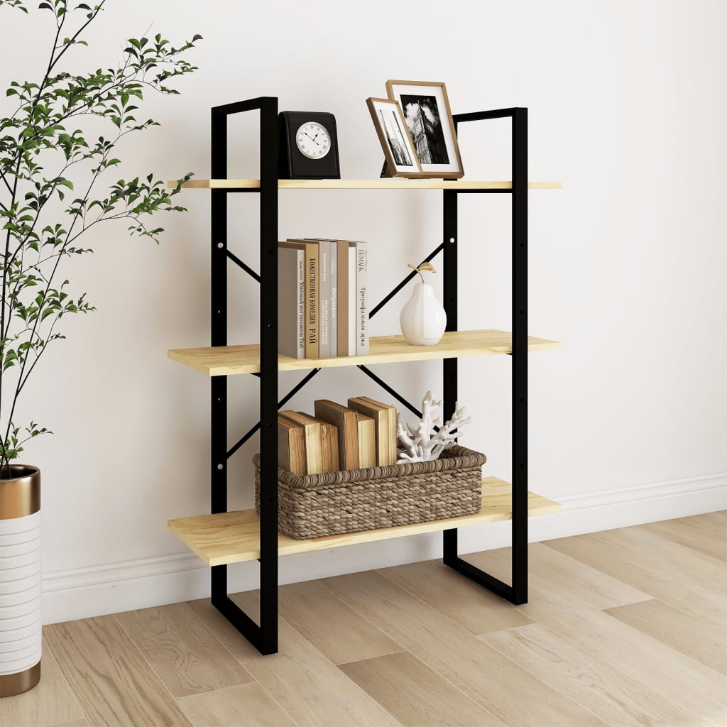 vidaXL 3-Tier Book Cabinet 80x30x105 cm Solid Pine Wood - Brown