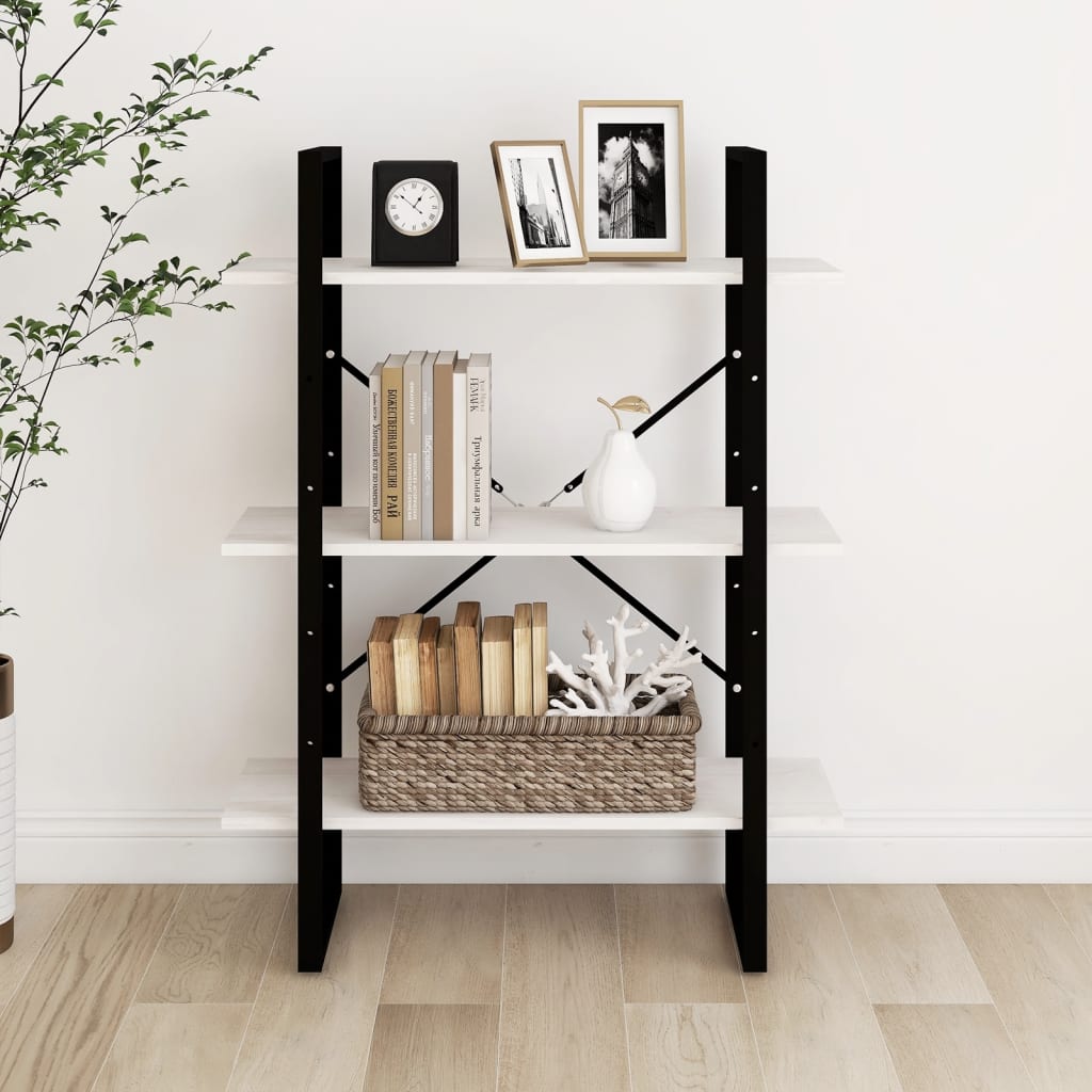 vidaXL 3-Tier Book Cabinet White 80x30x105 cm Solid Pine Wood