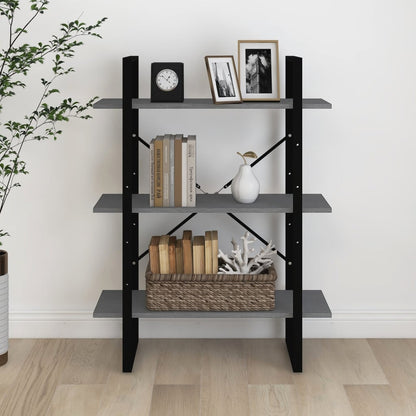 vidaXL 3-Tier Book Cabinet Grey 80x30x105 cm Solid Pine Wood