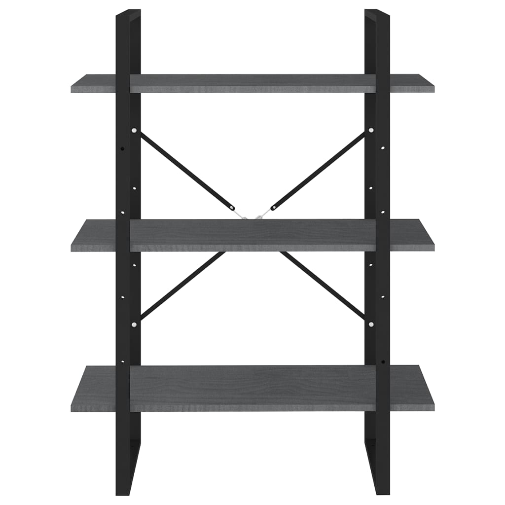 vidaXL 3-Tier Book Cabinet Grey 80x30x105 cm Solid Pine Wood