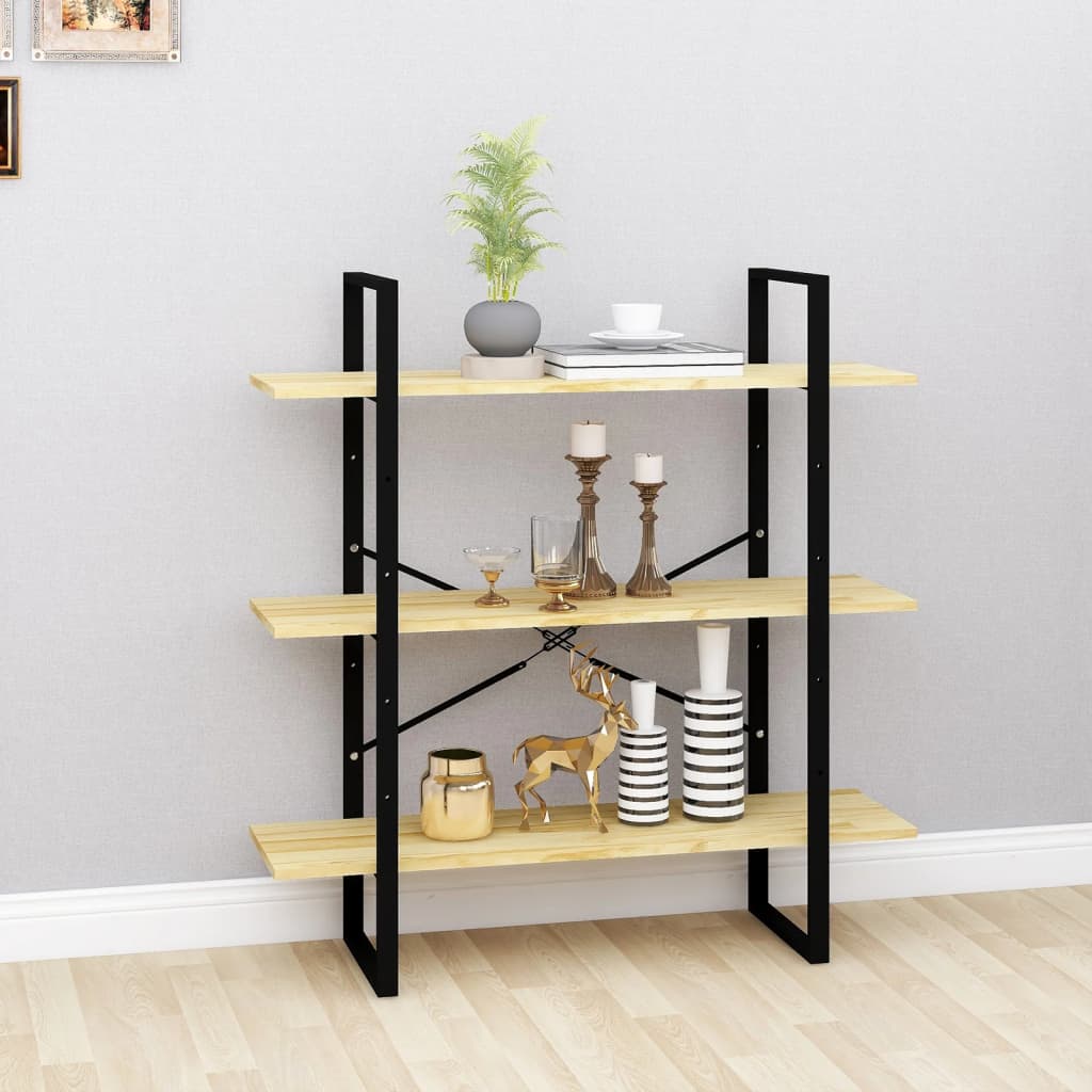 vidaXL 3-Tier Book Cabinet 100x30x105 cm Solid Pine Wood - Brown
